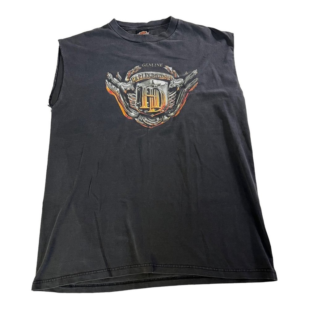 Vintage Harley Davidson Shirt Mens XL Tank Top Palm Beach Black Faded Motorcycle